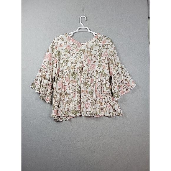 Cato White Floral 3/4 Sleeve Tie Neck Babydoll Rayon Blouse Women's Plus 18 20W - Picture 6 of 12